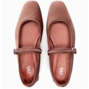 Zara Pink Velvet Mary Jane Flats